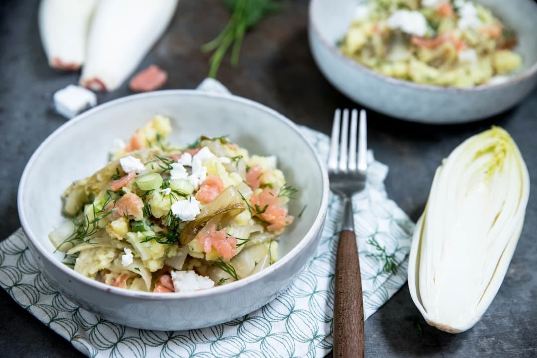 Zomerse witlofstamppot met zalm van Brenda Kookt!